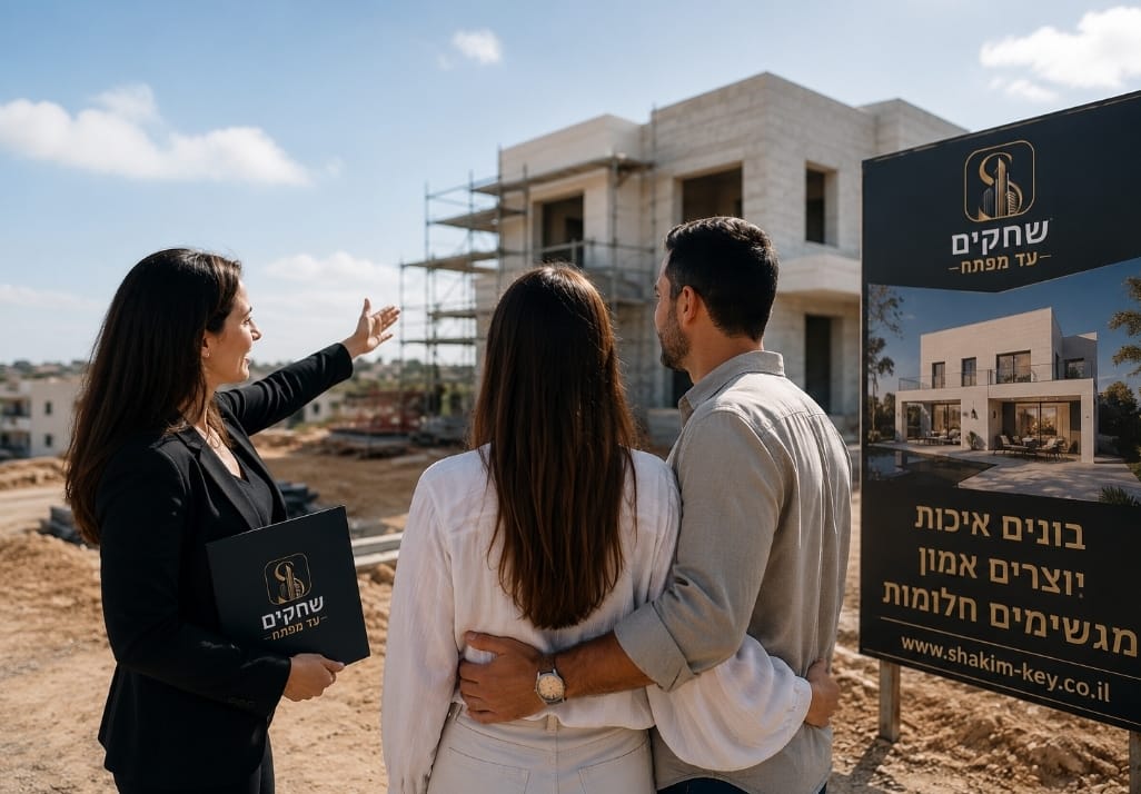 נציגת שחקים עד מפתח מציגה לזוג את הפרויקט בשטח